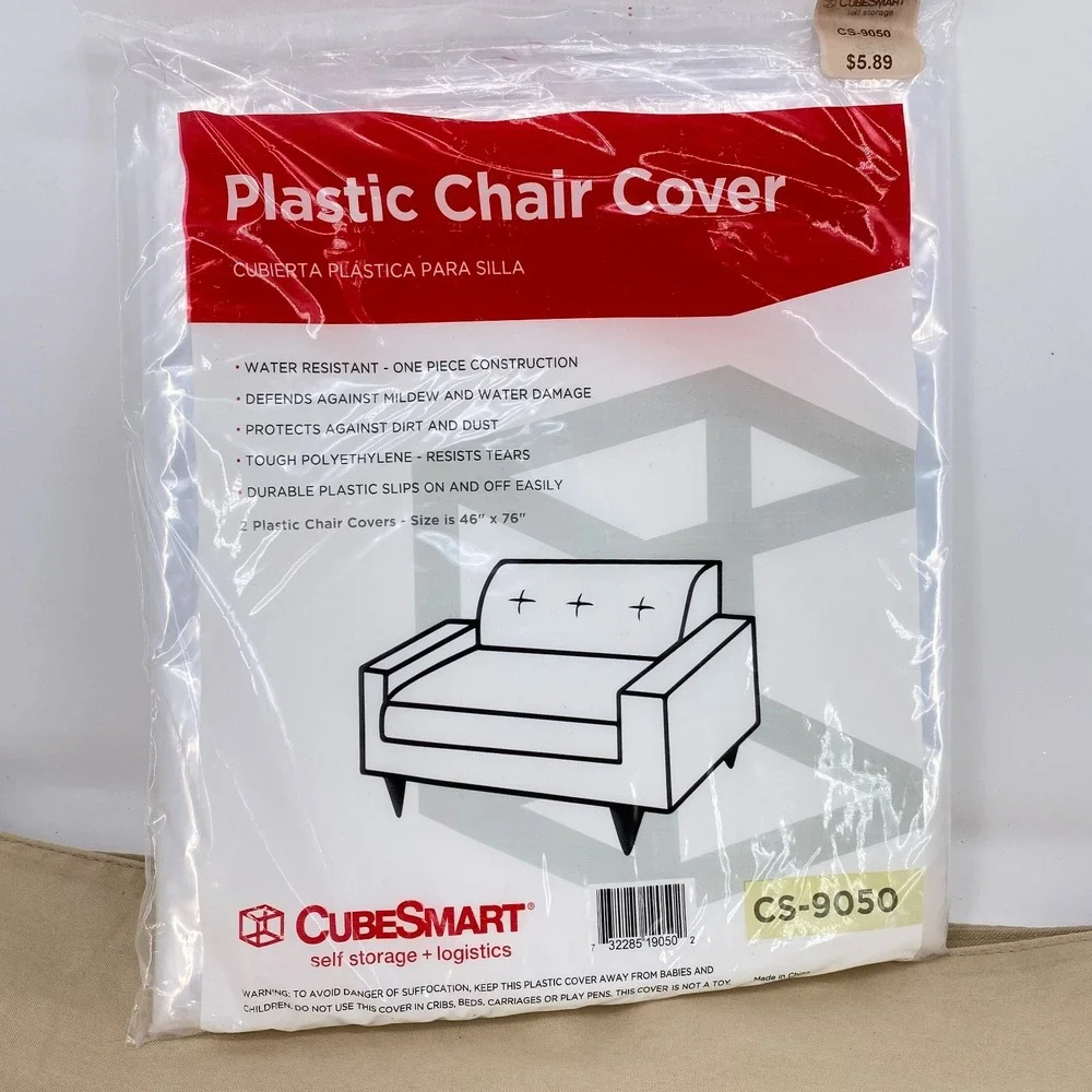 CubeSmart Plastic Chair Cover Moving Storage 2 Pack 46x76 CS-9050 Clear